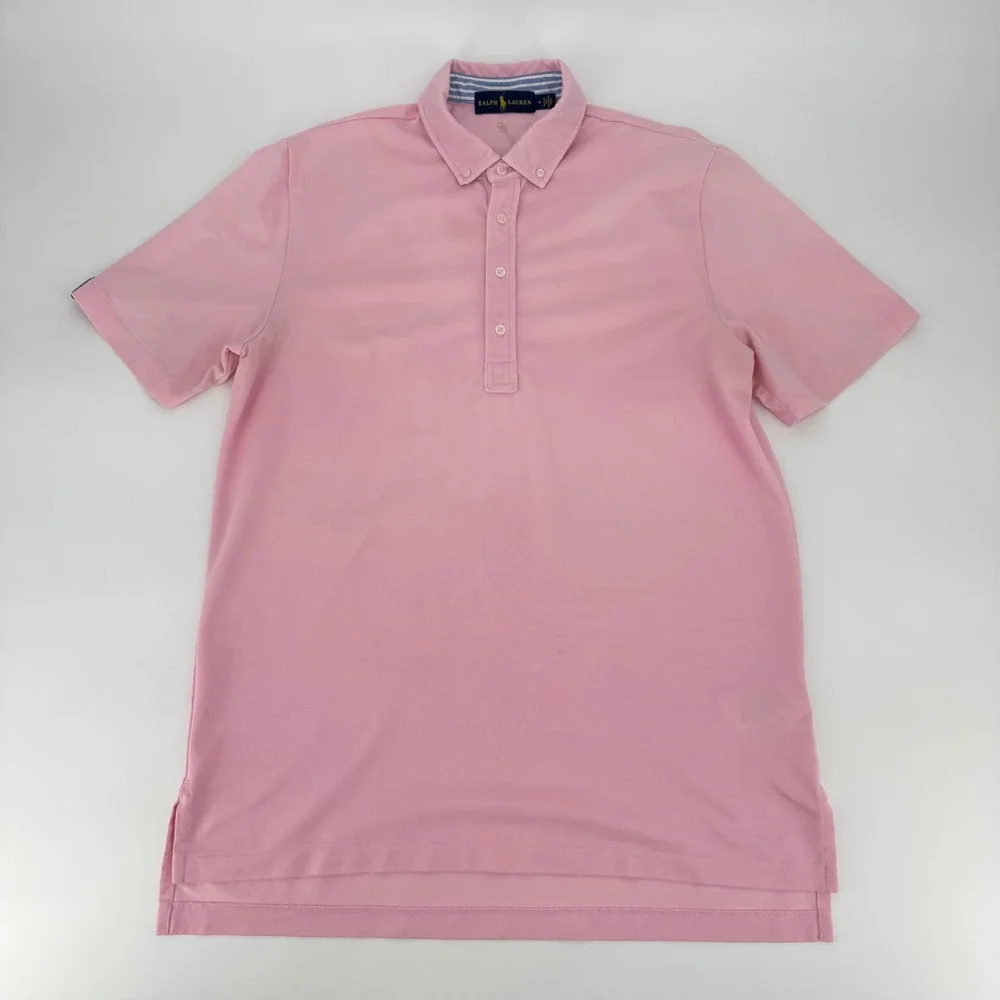 Ralph Lauren Mens Pink Short‎ Sleeve Button Down Collar Polo Shirt Size M
